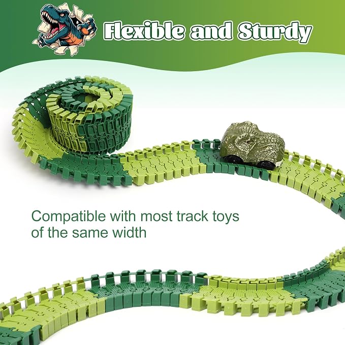 FUNBUD 96 Pieces Dinosaur Track Expansion Set for Kids - Birthday Gift for Boys Ages 3-5 5-7, Compatible with Most Dino Tracks, Creative Add-On Toy to Build