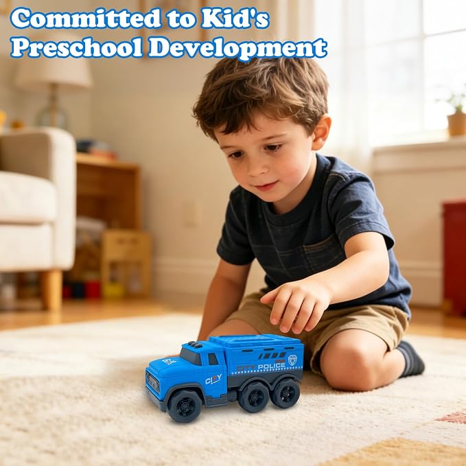 Aigitoy Toddler Car Toys for 1-3 Year Old, Blue Police Truck, BPA Free, Phthalates Free, PVC, Recycled Plastic, Construction Truck, Kids Outdoor Toys, Christmas Birthday Gifts for Boys Girls