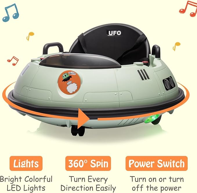 Garvee 12V Kids Ride On Bumper Car with Parental Remote Control, 360° Spin Electric Toddler Bumping Car, LED Lights, Safety Belt & Music, Ride On Cars for 18 Months+ Toddlers