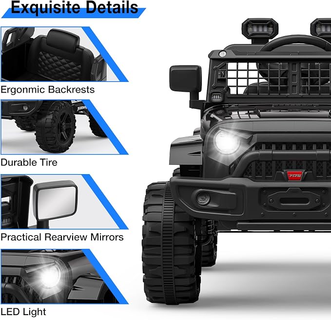 GarveeLife 12V Kids Electric Ride On Truck Car w/Parent Remote Control, Spring Suspension, LED Lights & AUX Port | Outdoor Ride Toy for Boys Girls