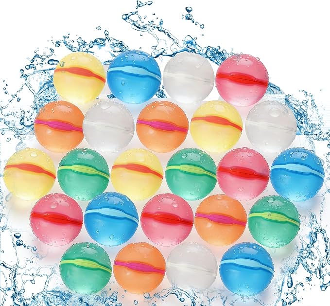 Reusable Water Balloons Refillable for Kids: Soft Silicone Material Self Sealing for Outdoor Activities - Summer Pool Beach Water Bomb for Boys Girls 3-12 Years (24Pack)
