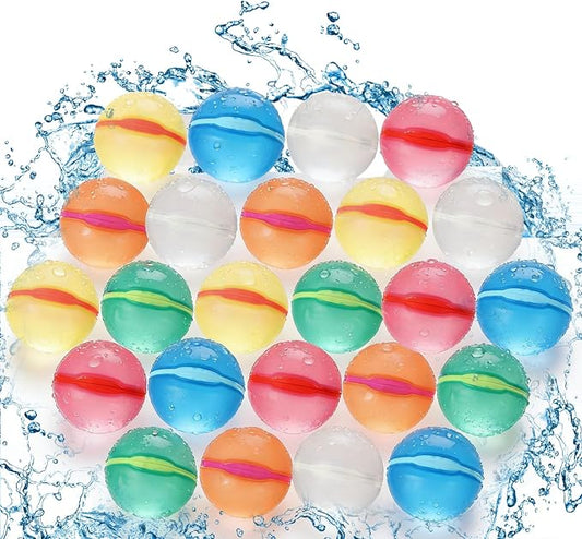 Reusable Water Balloons Refillable for Kids: Soft Silicone Material Self Sealing for Outdoor Activities - Summer Pool Beach Water Bomb for Boys Girls 3-12 Years (24Pck)
