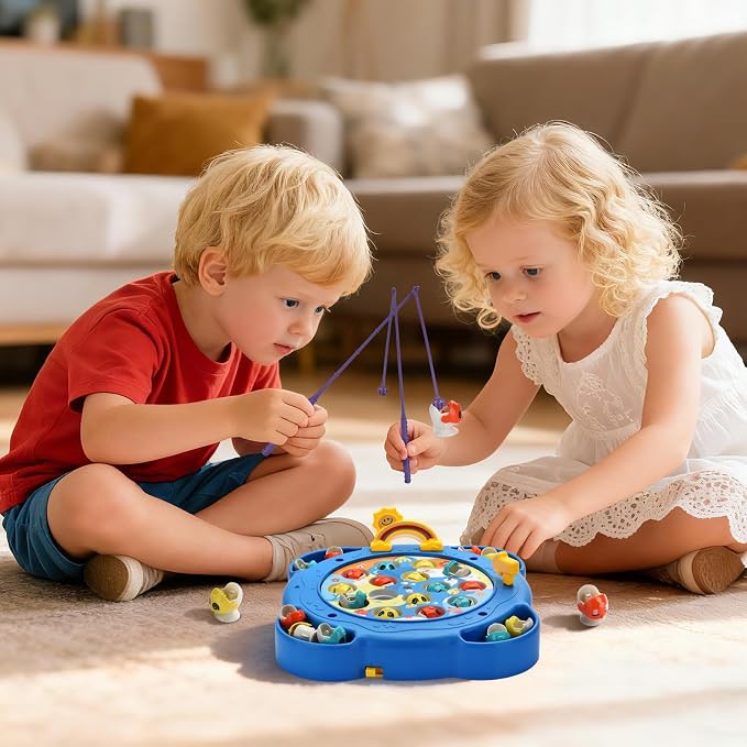 Magnetic Fishing Game Toy for Kids Ages 3-8 | Fun Kids Games with 25 Fish, 6 Poles & Rotating Board | Toddler STEM Toy, Montessori Toys with Music Switch | Birthday Gift for Boys and Girls