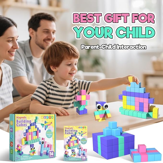 Annexfun 56 PCS Magnetic Blocks - Toddler Girl Toys,Magnetic Cubes Building Blocks,STEM Sensory Autism Toys for Kids Ages 3+ Boys & Girls Birthday Gifts - Classroom Must Haves for Kids