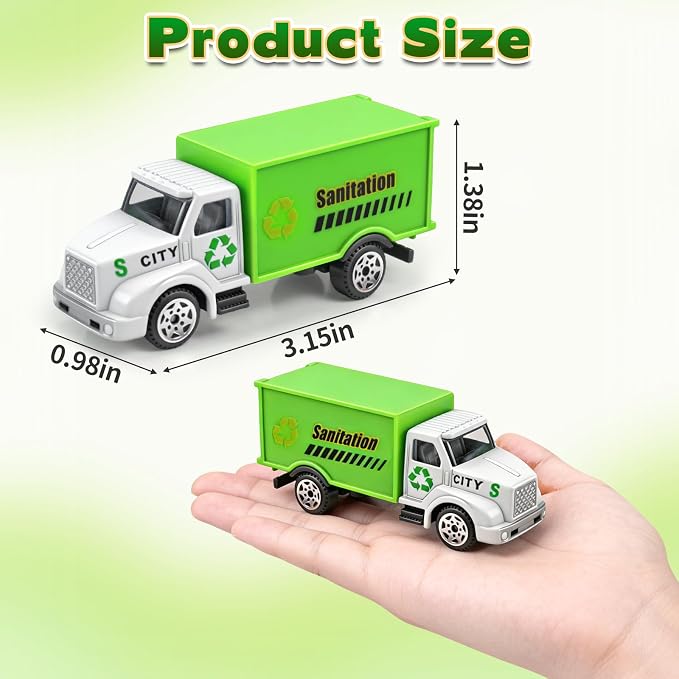 6 Pack Diecast Garbage Truck Toys, Mini Alloy Trash Truck Kids Play Vehicles Set Cars Toys for Toddlers Boys Ages 3 4 5 6 7 Years Old Birthday Gift & Party Favors &Goodie Bag Stuffers