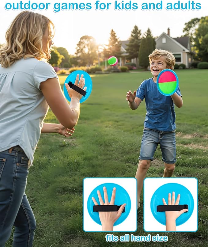 Toss and Catch Ball Game Outdoor Toys for Kids Ages 3-12 & Family, Outside Games for Beach Pool Yard Camping, Boys Birthday Gift, 4 Paddles 4 Sticky Balls & Storage Bag