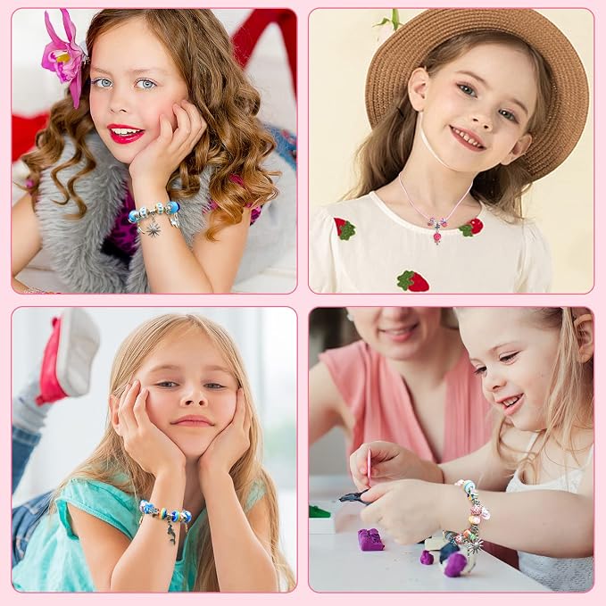 AIPRIDY Charm Bracelet Making Kit,Unicorn Mermaid Crafts Gifts Set Can Inspires Imagination and Creativity,Jewelry Making Kit Perfect Gifts for Girls 5-12 Years Old (72 Pieces Rose)