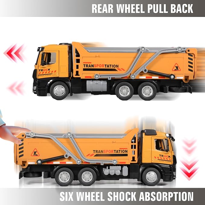 Dump Truck Toy Diecast Metal Cab Large Dump Truck with a Liftable Dump Bed Construction Truck Toys for Kids Pull Back Toy Dump Truck with Lights and Sounds Dump Truck Toys for Boys 3-5 Year Old