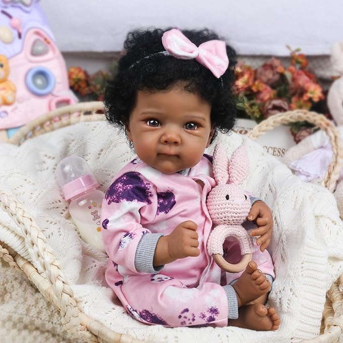 WOOROY Realistic Reborn Baby Dolls Black Girl – 18 Inch African American Newborn Baby Doll with Soft Body, Lifelike Handmade Real Life Dolls Adorable Gift with Accessories for Kids Age 3+