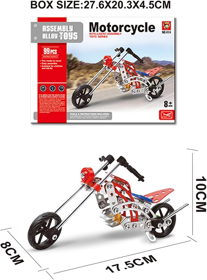 99 PCS Metal Motorcycle Model Building Kit - DIY Alloy Chopper Bike Assembly Set - STEM Engineering Construction Toy for Kids Ages 8-12 & Adults, 3D Mechanical Puzzle Collectible (Red & Silver)