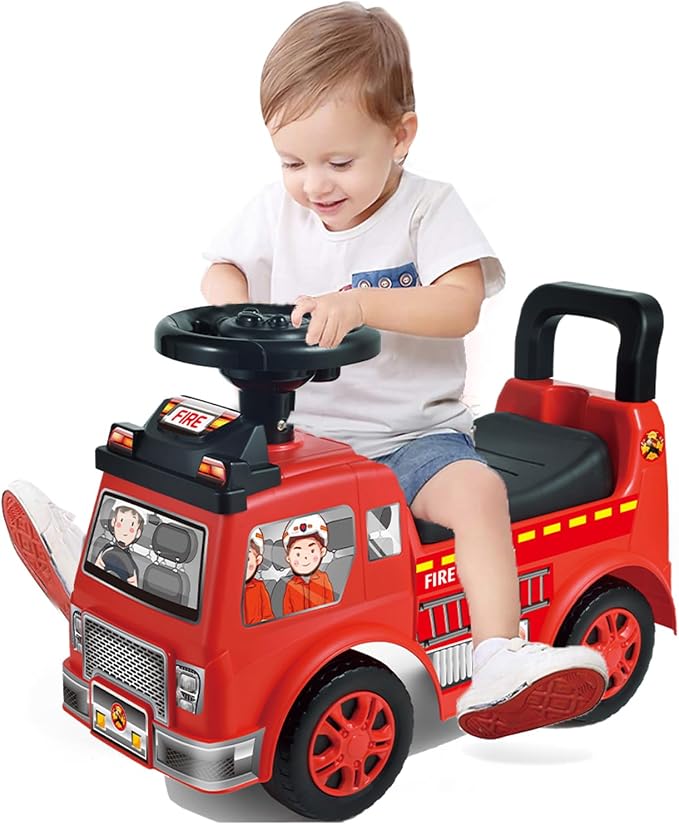 2026 Upgrade Toddler Ride On Toys with Under Seat Storage, Ride On Fire Truck with Music & Steering Wheel, Ride On Push Car for Toddlers 1-3 Years, Red