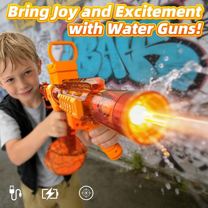 2 Pack Electric Water Guns Toy for Kids Adults, Automatic Water Gun Toys for Kids Ages 4-8 8-12, Adjustable Grip & Folding Stock, 26-32FT Long Range, Summer Pool Outdoor Beach Water Toy for Boys Girls