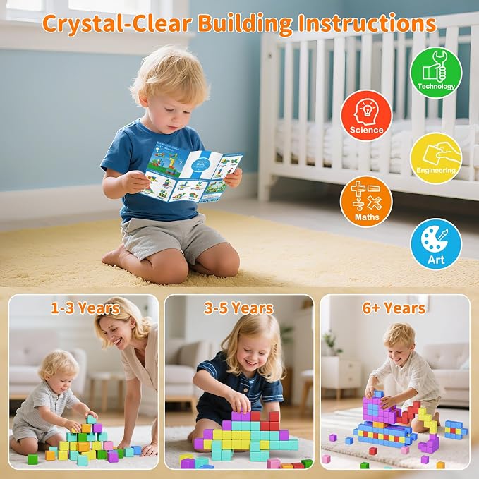 Magnetic Blocks Large, 56PCS 1.42in Magnetic Building Blocks for Kids Ages 4-8, STEM Sensory Travel Autism Montessori Toys for Toddlers, Learning Construction Magnetic Cubes for Birthday Gift