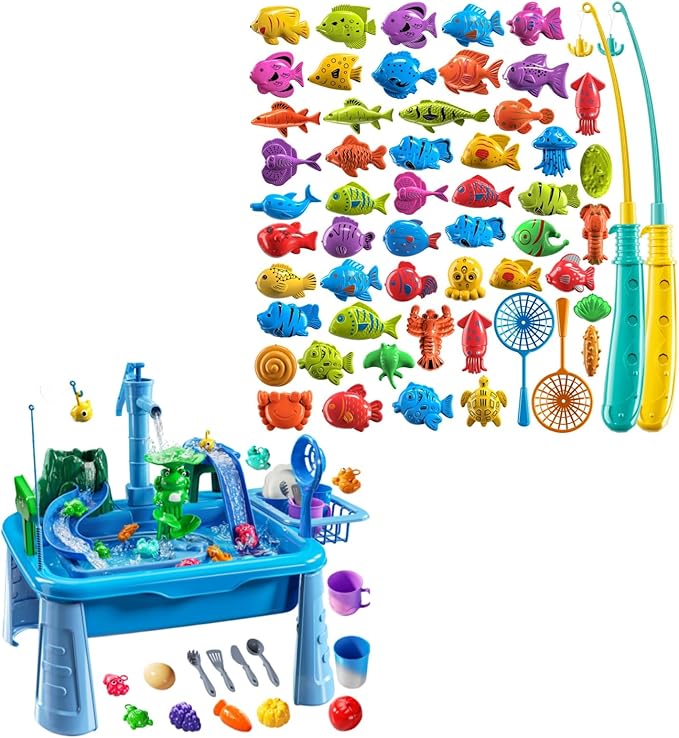 JUKUDAHU Water Game for Kids Ages 4-8, Water Table Sea Animal Toys, Fishing Set for Toddlers 3-5