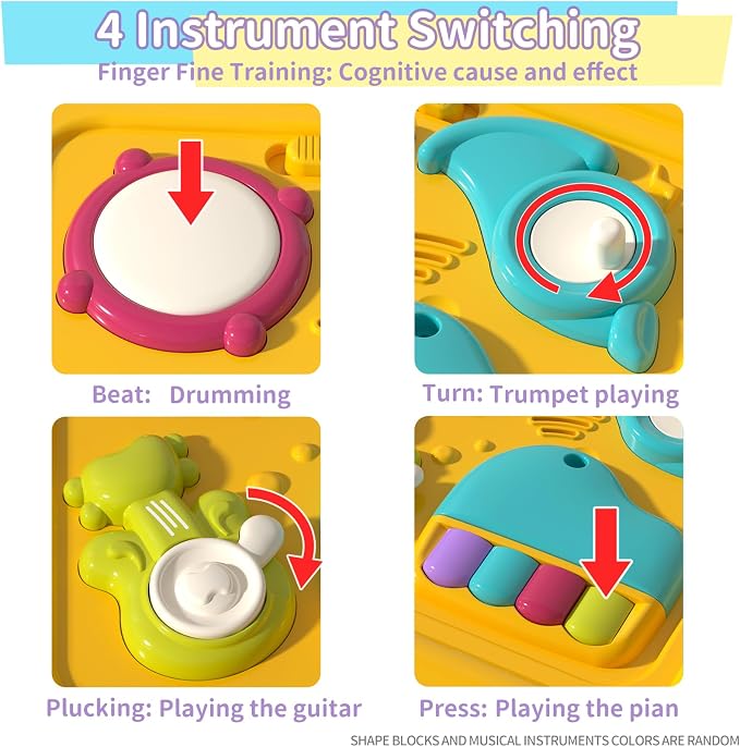 Baby Activity Cube, 12-in-1 Educational Early Development Toy with 4 Sensory Shape Blocks, Music Busy Board, Montessori Toys for 1 2 Year Old, Birthday Gift for 1 Year Old