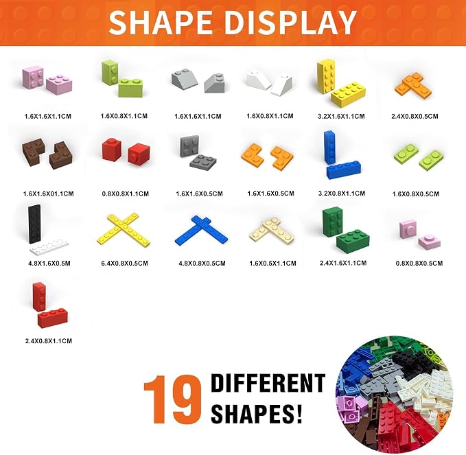 1200 Pieces Classic Building Bricks Set – Bulk Basic Blocks in 12 Colors & 14 Shapes, Compatible Bulk Block, STEM Educational Toy Suitable for Boys & Girls Ages 6+, Packed in Box.