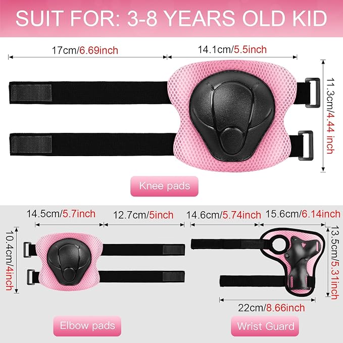Wemfg Kids Protective Gear Set Knee Pads for Kids 3-14 Years Toddler Knee and Elbow Pads with Wrist Guards 3 in 1 for Skating Cycling Bike Rollerblading Scooter