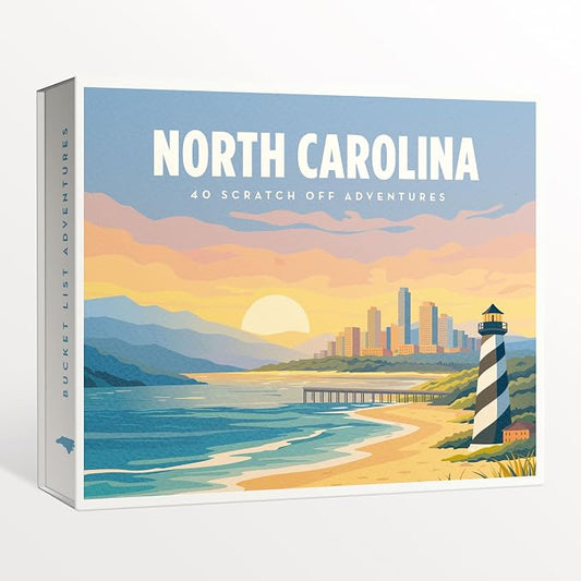 North Carolina Bucket List Scratch Off Cards - 40 Adventure Cards with Region Split Map, Hidden Gems, Scenic Escapes & Local Favorites - Travel Gift for Couples, Families, Friends & Tourists