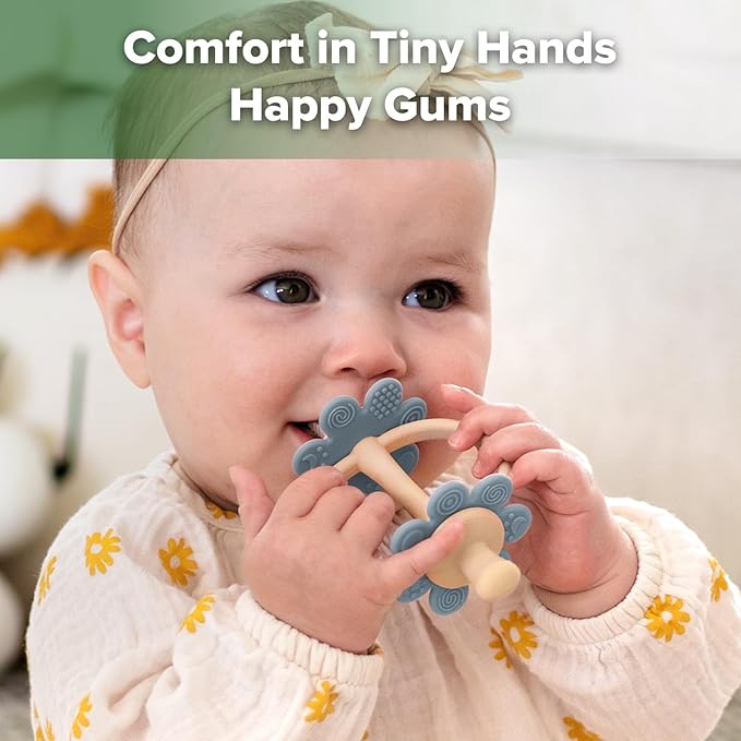 haakaa Silicone Baby Teether Toys,Nipple-Shaped End for Gum Massage,360° Baby Toothbrush Head for Self-Brushing Training,Easy to Grip- Sky Blue