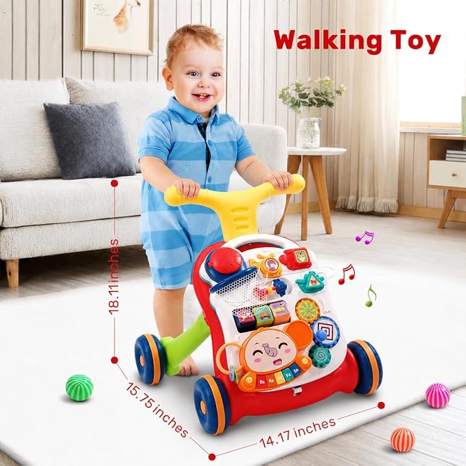 CUTE STONE Sit to Stand Learning Walker, 2 in 1 Baby Push Walker, Early Educational Child Activity Center, Multifunctional Removable Play Panel, Baby Music Learning Toy Gift for Infant Boys Girls
