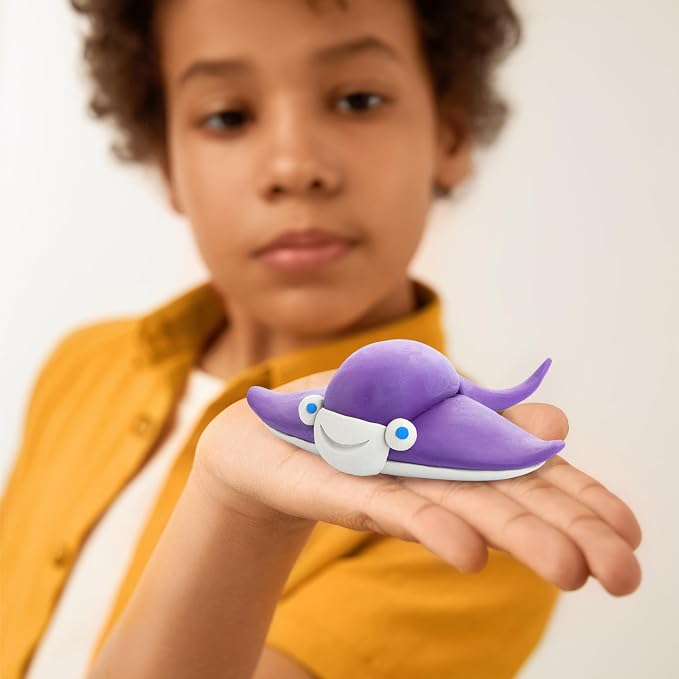 HEY CLAY Colorful Modeling Air Dry Clay for Kids 6 cans with Fun Interactive Instructions App - Kids Activities Age 3+ (Ocean: Clownfish, Discus Fish, EEL)