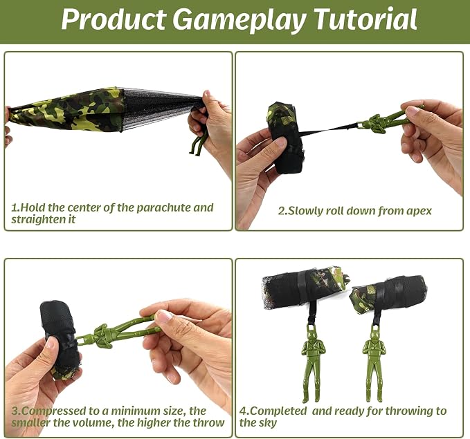 ROYHOO 6PCS Army Camo Parachute Toys Hand Throwing Kids Outdoor Games Toys ，Army Men Action Figures Tangle Free Throwing Toy Parachute Outside Gifts for Kids Ages 3-16