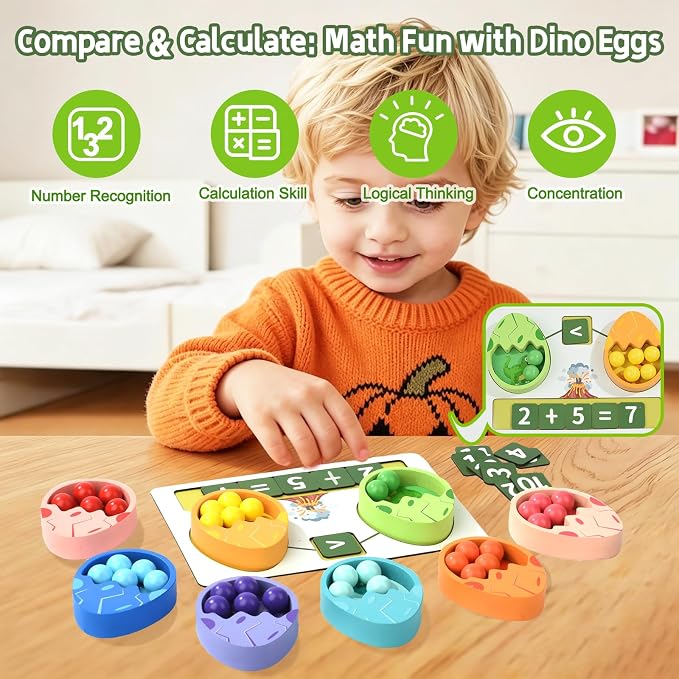 Kids Learning Toys Set, Montessori Math Game for Toddlers, Number Counting Toy Color Sorting Activities, STEM Toys for Preschool 3+ Boys Girls Birthday Gift