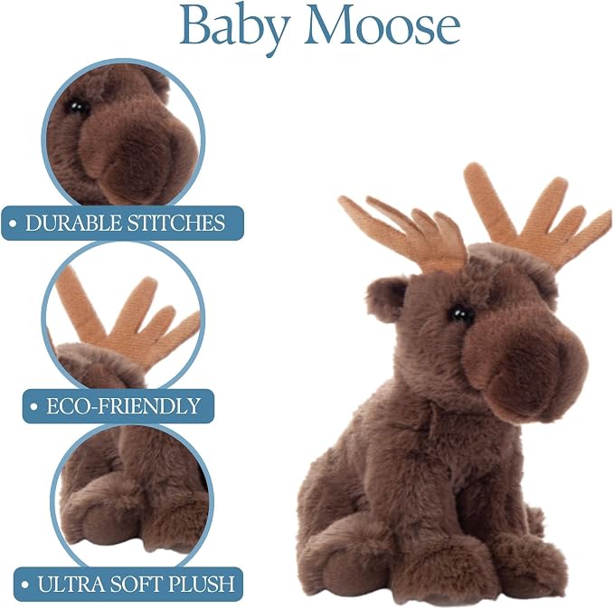 The Petting Zoo Moose Stuffed Animal Plushie, Gifts for Kids, Wild Onez Babiez Wildlife Animals, Moose Plush Toy 6 inches