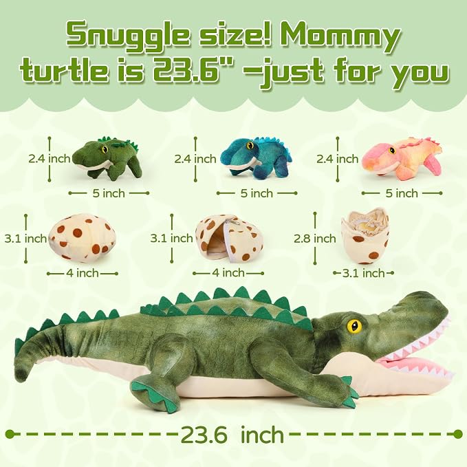 7Pcs Alligator Stuffed Animal, 23.6" Giant Crocodile Plush Toy with 3 Baby Crocodiles Plushies, Stuffed Alligator Gift for Kids on Birthday,Christmas or Baby Shower,Party Decorations