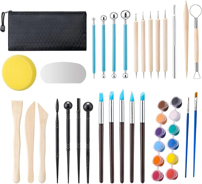 10 lb Terracotta Natural Air-Dry Clay + 30 pcs Pottery Tools + Storage Box,Ideal for Wheel Throwing,Hand Building,Sculpting;Great for All Skill Levels;Whiteware Clay for Pottery (Terracotta 10LB)