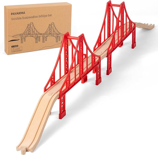 Wooden Train Track Accessories Train Railway Accessories Double Suspension Train Bridge Toy Train Set for Toddlers 3-5 Train Tracks Compatible with All Leading Brands