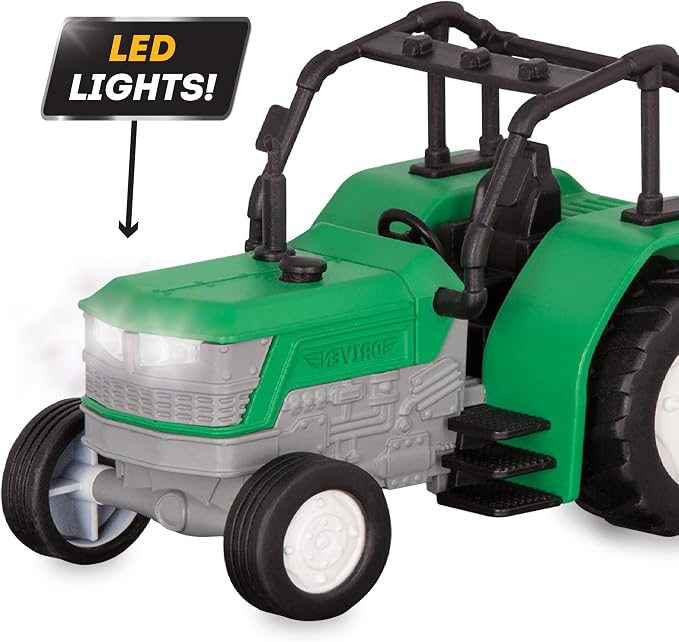 Driven by Battat – 7-Inch Tractor Toy with Lights & Sounds, Movable Parts, Farm Vehicle for Boys & Girls, Durable Design, Realistic Details, Gift 3+ Years Toy for Kids