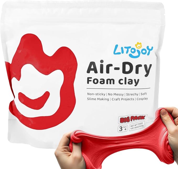 Red Air Dry Foam Clay 1.1lbs/500g - Soft Modeling Clay for Art Projects, Cosplay Props, DIY Crafts (Light Weight & Easy to Use)