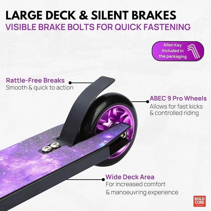 BOLDCUBE Deluxe Stunt Scooter for Boys and Girls Ages 8-12 Years | Anodized Finish | 4 Bolt Clamp | Marbled Grips | 7+ yrs