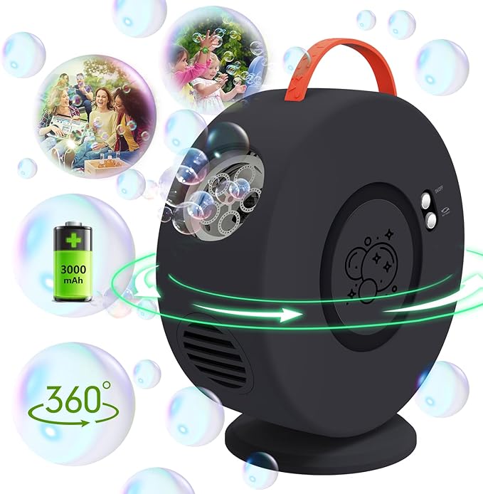 Bubble Machine for Kids Toddlers, 90° 360° Rotatable Automatic Bubble Blower 4000+ Bubbles/Min, Bubble Maker for 3 4 5 6 7 8 Year Old, Easter Christmas Birthday Outdoor Wedding Party Gifts