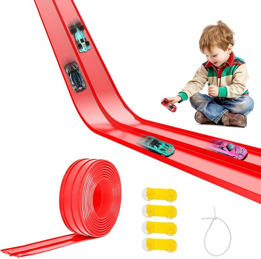 Flexible Race Car Track for Kids 15 Ft Flex Tracks Starter Set Compatible Toy with Suction Cups Compatible with Diecast 1/64th Cars, Long Kid Cars Ramp with Suction Cups for Indoor & Outdoor Ages 3+