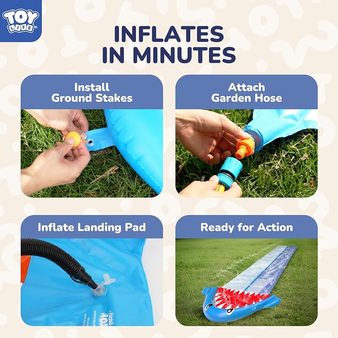 TOY Life Giant Shark Water Slides for Kids 20Ft Waterslide Backyards Lawn with 2 Bodyboards, 2 Lane Slip Splash and Slide Summer Toys with Built-in Sprinkler for Backyard Outdoor Shark Water Toys Fun