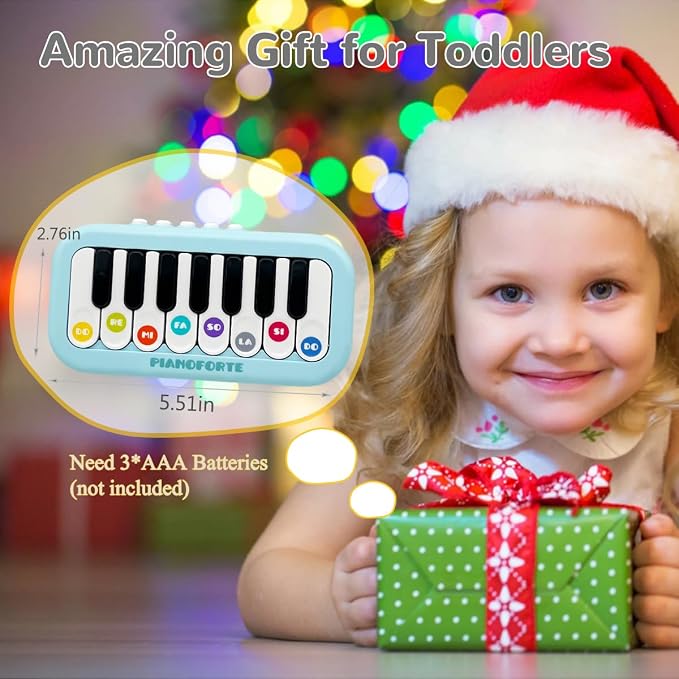 Toddlers Piano Toy with Rainbow Lights, Portable Travel Piano Keyboard Musical Instrument Learning Toys, Music Interactive Birthday Gift for 3 4 5 Year Old (Blue)