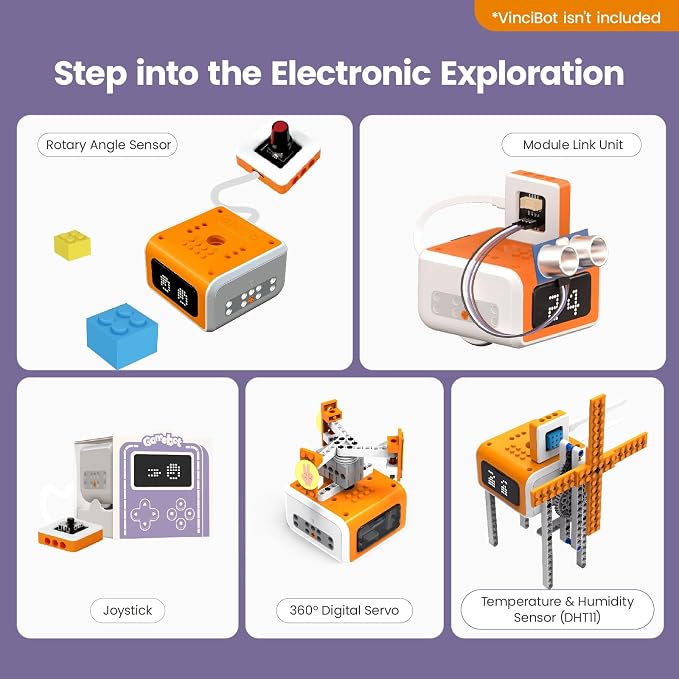 Inventor Kit for VinciBot Coding Robot, Electronic STEM Kit with programmable Module to Learn Programmable Electronic Projects for School Classroom Kids Ages 8+