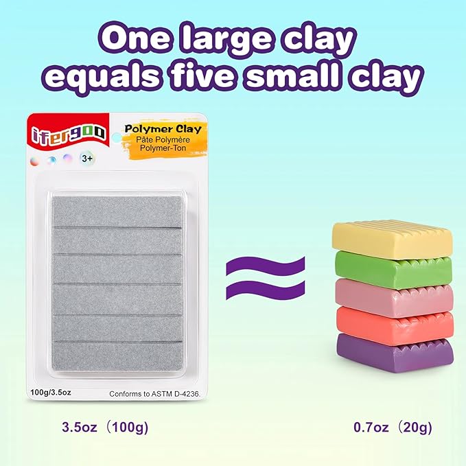 ifergoo Polymer Clay, 100g Modeling Oven Baked Model Clay for Sculpting, DIY, Artistic Creation & School Projects, Great for Kids and Adult (Silvery)