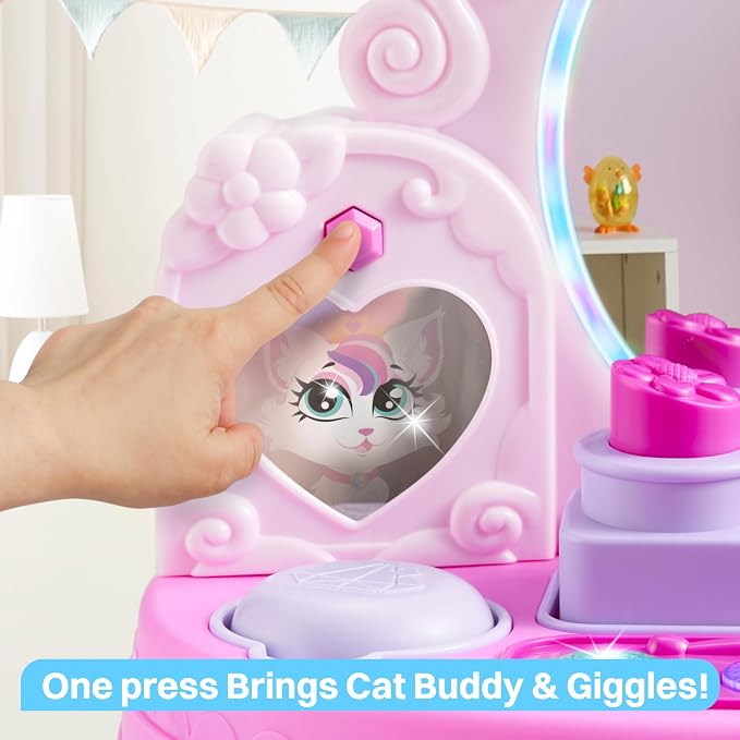 lalalark Toddler Vanity & Baby Vanity Mirror Toy, Interactive Pretend Vanity Set with 40+ Sounds and Music, Learn Musical Mirror Toy, Birthday Gift for 6 Months+ 1 2 3 Year Old Kids Girls