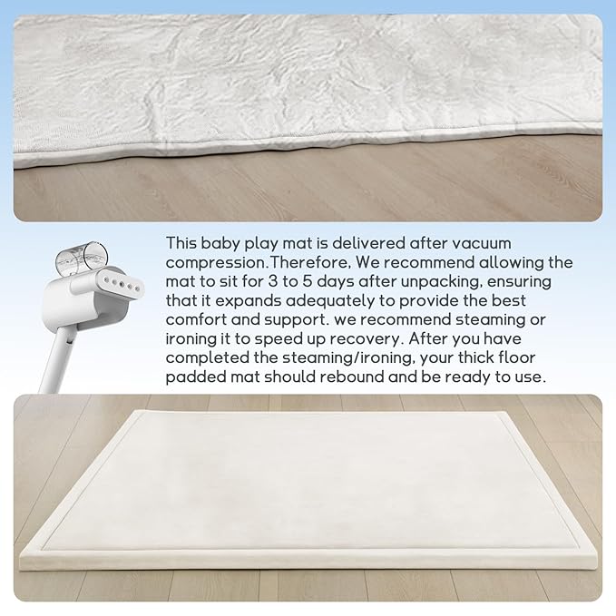 Baby Play Mat for Floor Nursery Rug Muscle Mat Area Rug Playroom Rug 50"x50" Playpen Mat Elastic Foam 1.3" Thick Crawling Mat for Babies,Toddlers, Infants, Kids,Cream