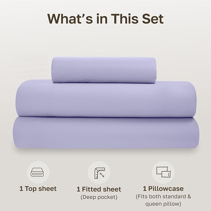 California Design Den Twin Size Bed Sheets Set - Soft 100% Organic Sheets with Deep Pockets, Crisp Percale, Breathable and Durable Organic Cotton Bedding Set - Lavender Mist
