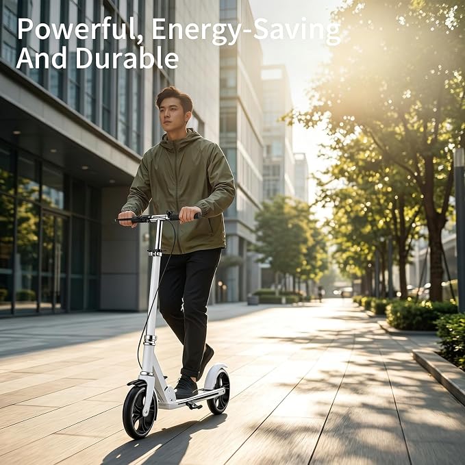 Scooters for Kids 8-12, Teens & Adults - Foldable&Portable Commuter Scooter with 8" Wheels, Bell, Hand Brake & Adjustable Height 30"-40.5", 240 lbs, Manual Push Scooter for Campus & Park
