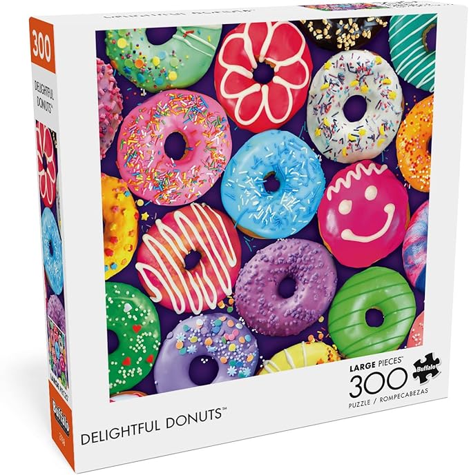 Buffalo Games - Delightful Donuts - 300 Piece Jigsaw Puzzle for Adults with Oversized Pieces - Colorful Large Jigsaw Puzzle with Fun Donut Art - Finished Size 21.25 x 15