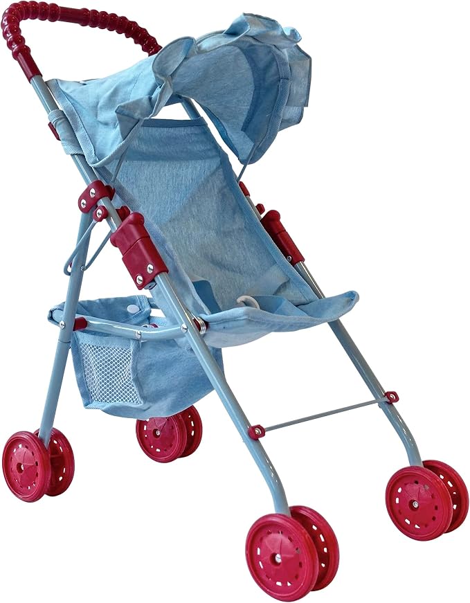 My First Baby Doll Stroller for Toddlers 3 Year Old Girls, Little Kids | Folding Baby Stroller for Dolls, Toy Stroller for Baby Dolls with Bottom Storage Basket, Foldable Frame, Canopy, Seatbelt