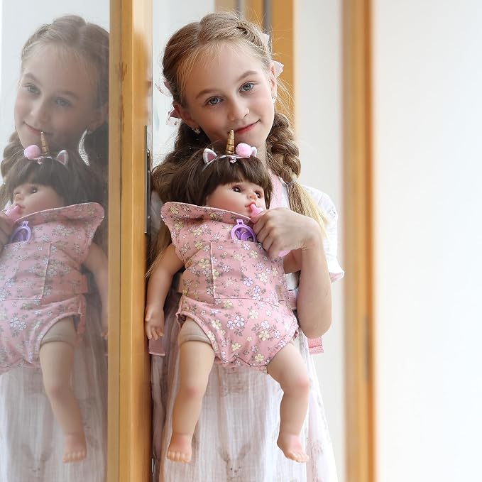 Gagaku Doll Carrier for Toddlers & Kids - Reborn Baby Doll Accessories in Pink (Pear Flowers)