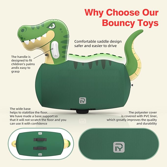 POVYRE Hoppers Kids Boys Outdoor Toys, 2 PCS Giant Inflatable Dinosaur Bull Toys Bouncy Hopper with Pump, Ride-on Jumping Animal for Indoor Outdoor Play, 220 lbs Capacity, Gift for Ages 5+
