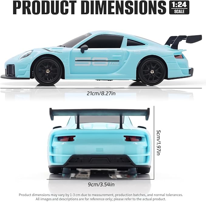 RC Drift Car, 1:24 4WD Remote Control Cars Vehicle with LED Light,2.4GHz 20KM/H High Speed RC Cars with Two Batteries & Drifting Tires Racing Sport Toy for Adults Boys Girls Kids Blue