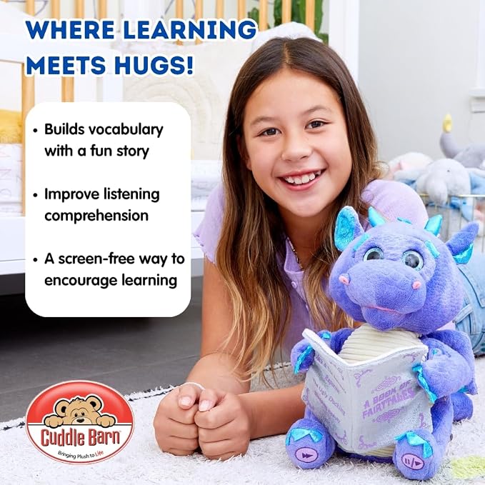 Cuddle Barn | Duncan The Storytelling Dragon with Light Up Eyes |Animated Stuffed Animal Plush Toy | Mouth Moves, Head Sways and Eyes Light Up | Recites 5 Fairy-Tales - 11"